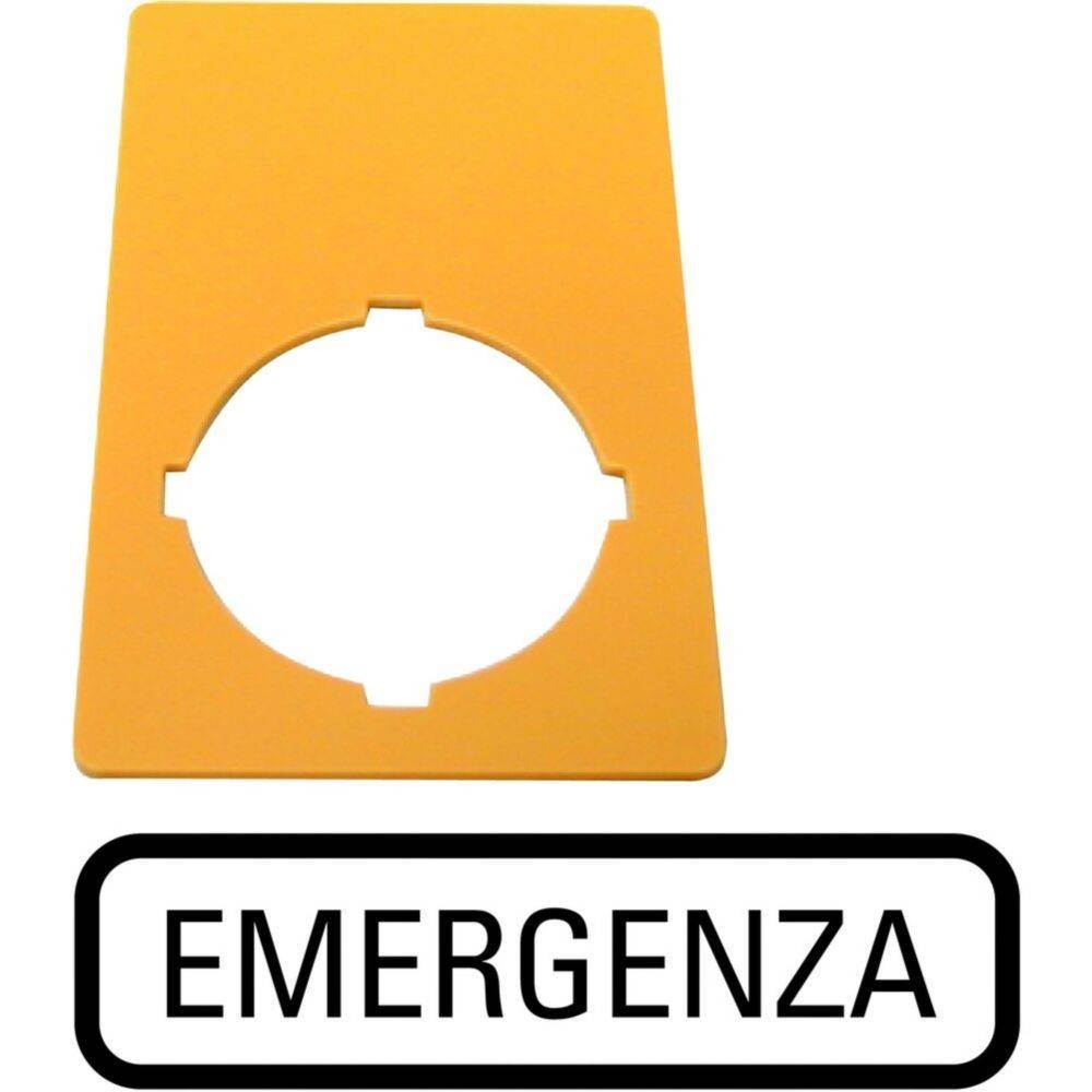 Ein gelbes Notfallschild mit einem ausgeschnittenen Kreisdesign, unterstrichen mit dem Text 