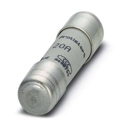 Eine Sicherung mit zylindrischer Form, beschriftet mit '20A Protectore'.