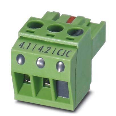 Ein grüner Anschlussblock mit drei Anschlusspunkten, gekennzeichnet mit '4.11', '4.21' und 'CJC'.