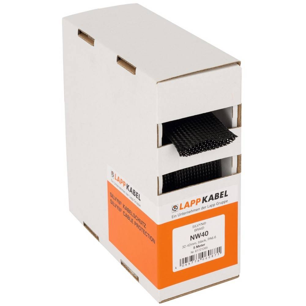 Eine weiß-orange LAPP KABEL-Schachtel mit der Aufschrift „SILVYN NW40