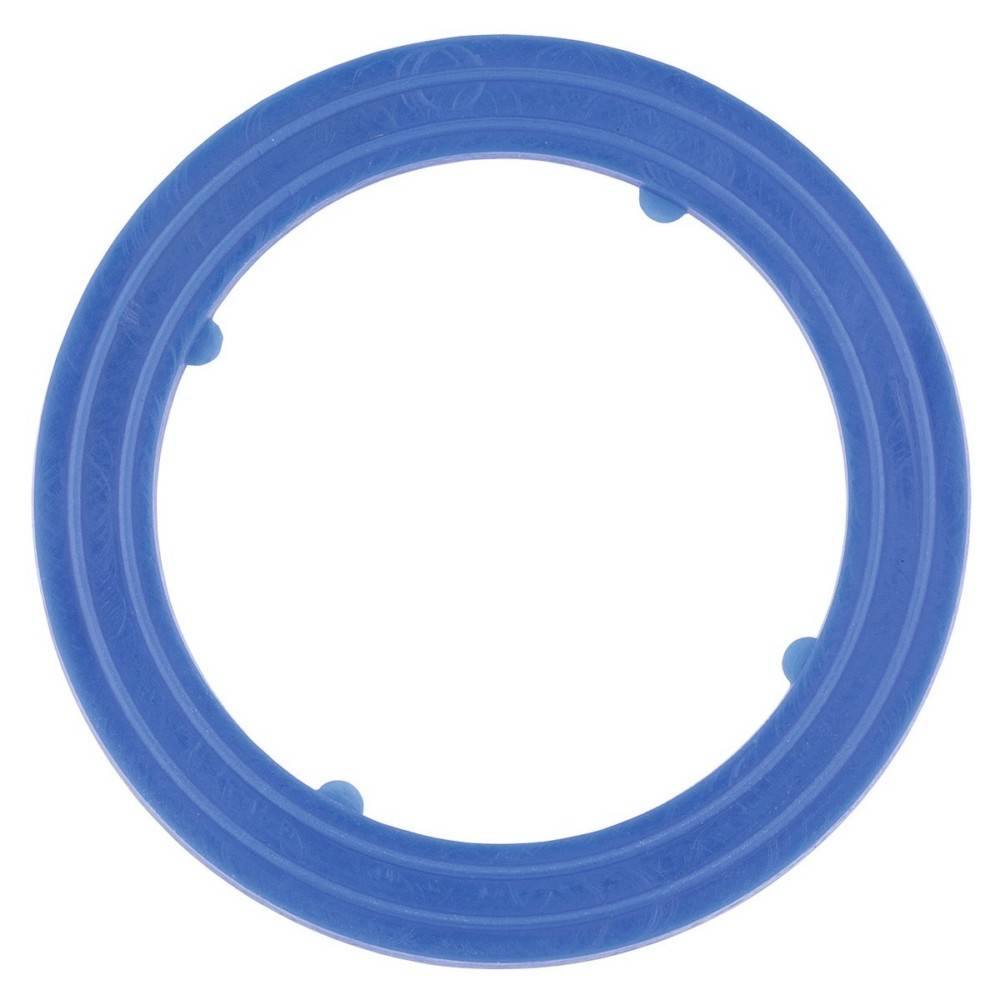 Ein blauer kreisförmiger Hundefrisbee mit vier erhabenen Erhöhungen, der für einfaches Greifen und Apportieren während des Spiels entwickelt wurde.