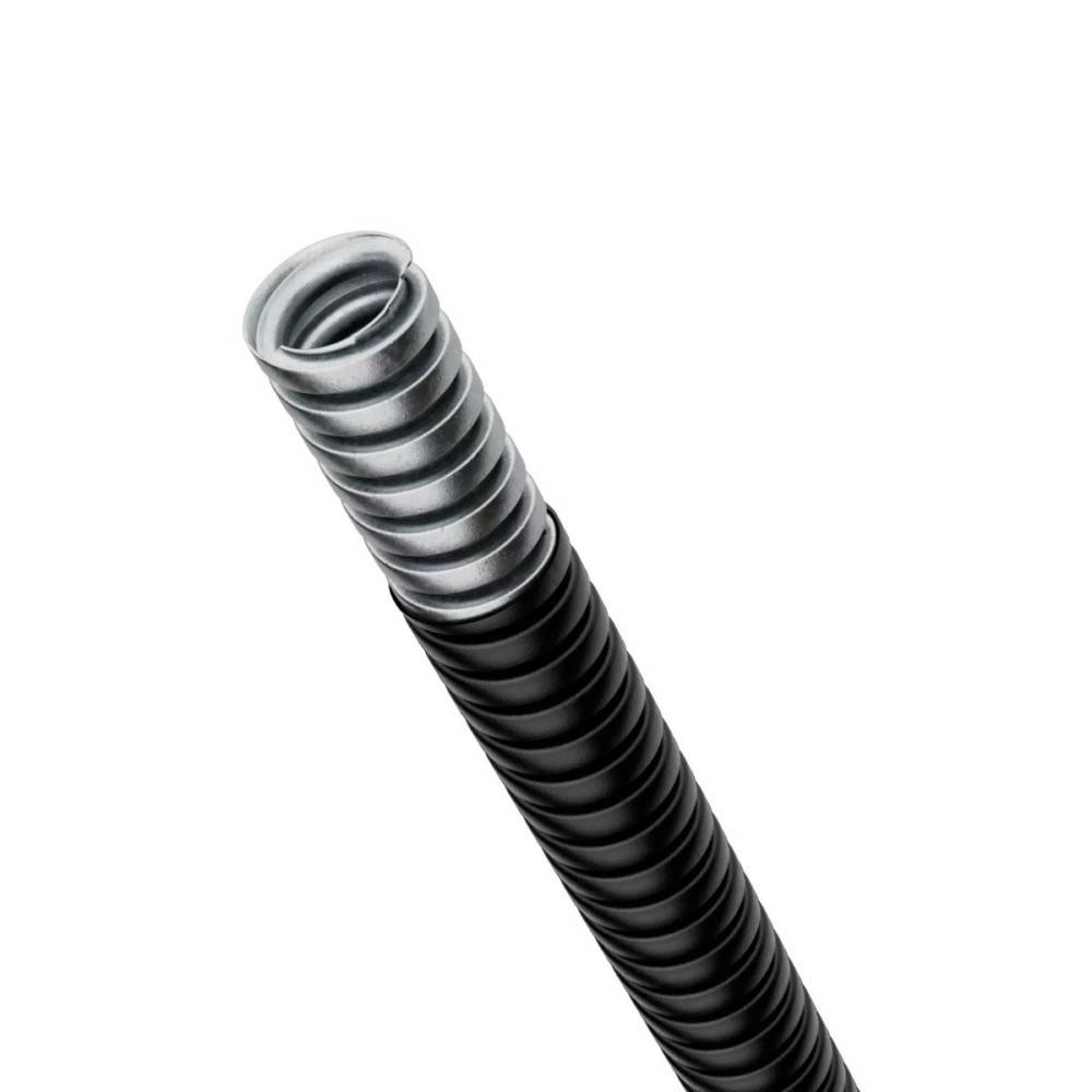 Ein aufgerollter, metallischer flexibler Schutzschlauch mit glatter Außenfläche, der zum Schutz von elektrischen Leitungen verwendet wird, ist auf dem Bild zu sehen.