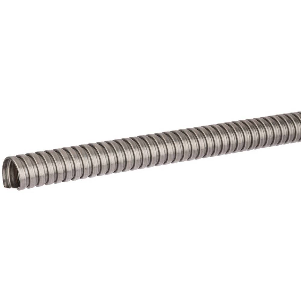 Eine Spule aus metallischem flexiblem Schutzrohr, das zum Schutz von elektrischen Leitungen verwendet wird.