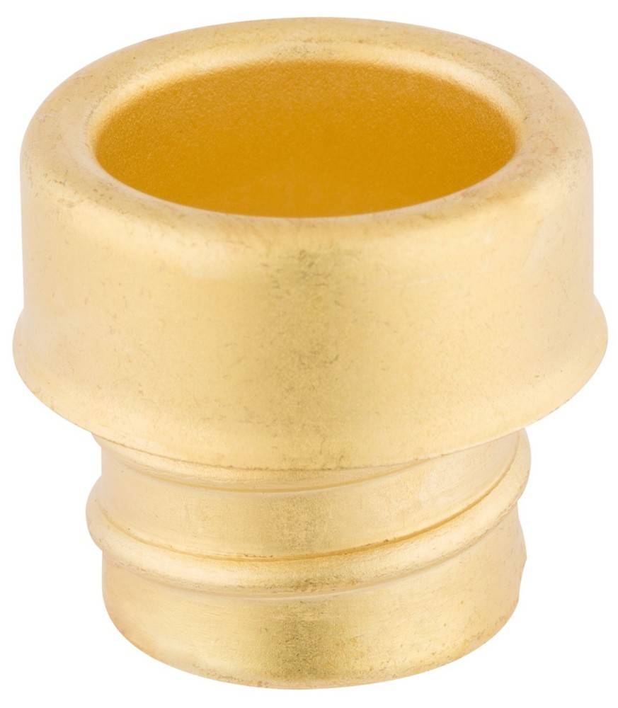 Eine kleine, zylindrische, goldene Metallkappe mit einer gerundeten, geschlossenen Oberseite und zwei kreisförmigen Rillen nahe der Basis.