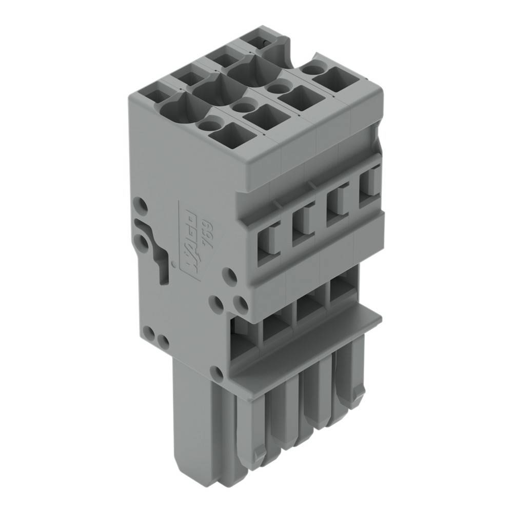 Grauer industrieller Elektro-Anschlussblock mit mehreren Anschlüssen für Verdrahtung, konzipiert für Paneelmontage in elektrischen Systemen.