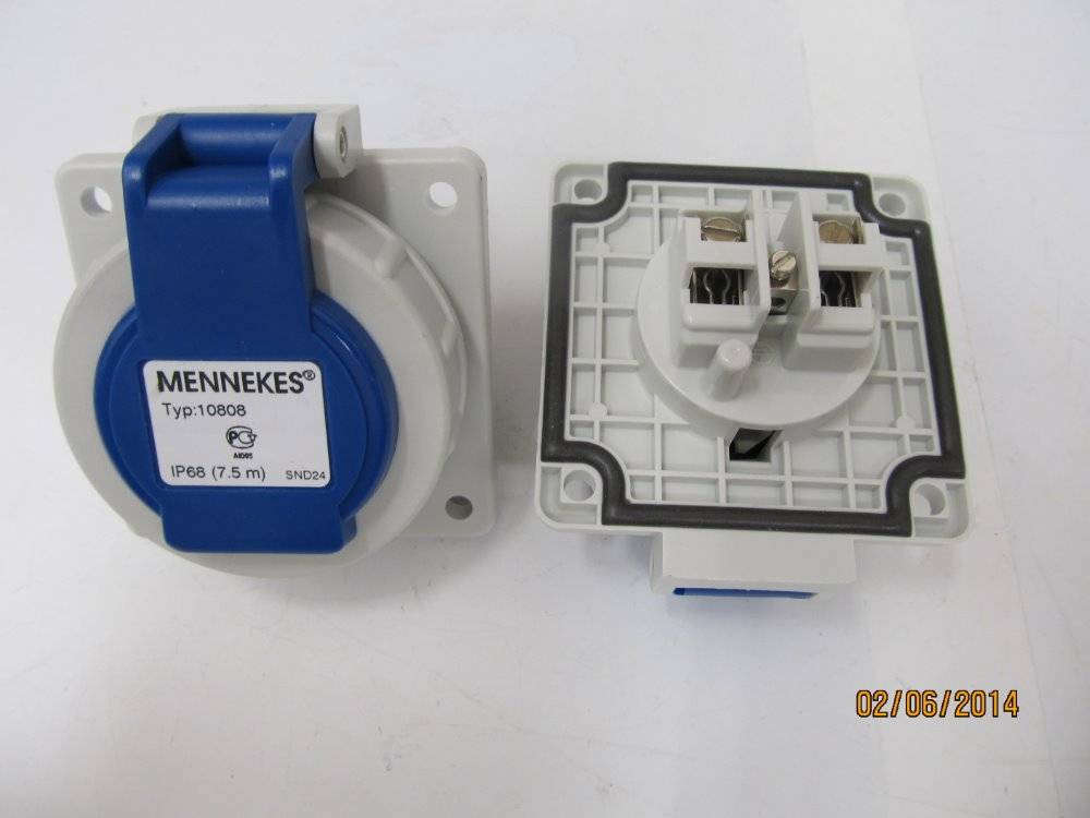 Anbaudose Stecker-Typ F 2p+E 16A 250V IP68 blau - 10 Stück
