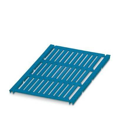 Blaugrünes rechteckiges Metallgitter oder -panel mit Schlitzen, auf weißem Hintergrund in Schrägansicht gezeigt.