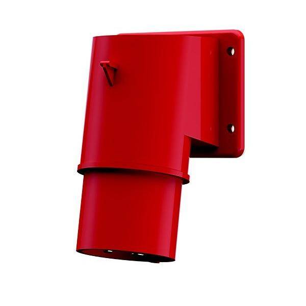 Ein roter industrieller Elektroverbinder mit Wandhalterung, konzipiert für robuste Stromversorgungsanwendungen.