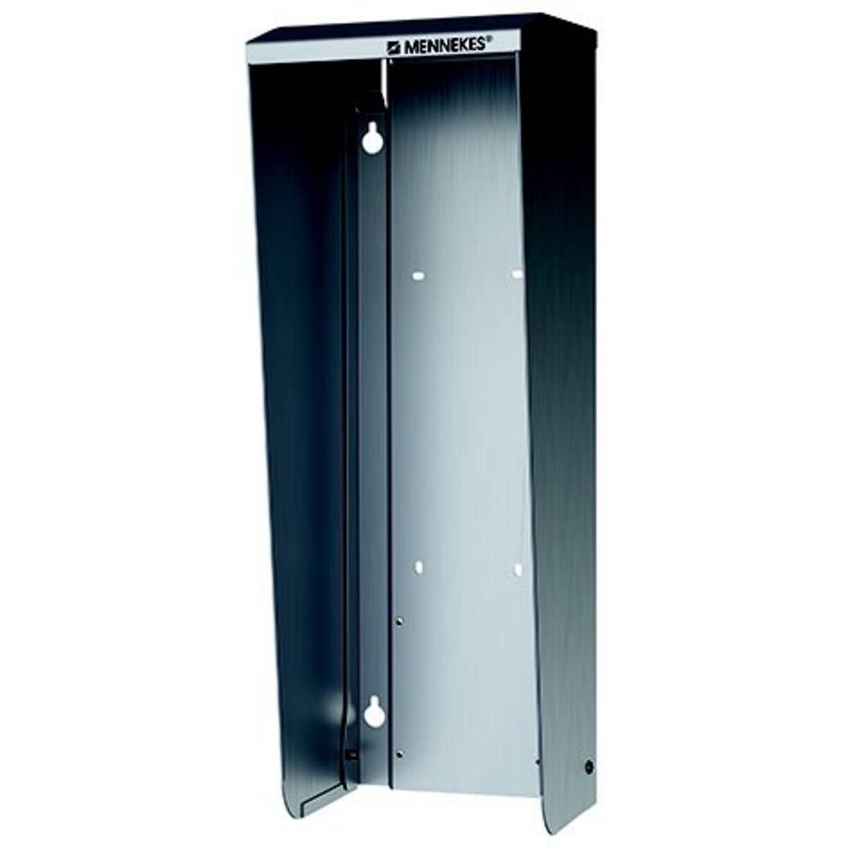 Hohes schwarzes MENNEKES-Industrieladesystem mit geöffnetem Frontpanel, auf weißem Hintergrund dargestellt.