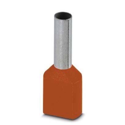 Orange isolierte Aderendhülse mit einem Metallrohr, die verwendet wird, um am Drahtende aufgecrimpt zu werden, um die Verbindung zu verbessern und das Ausfransen zu verhindern.