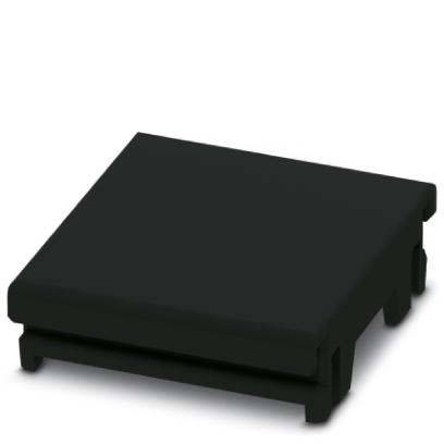 Eine schwarze, rechteckige Box mit einem schlichten, minimalistischen Design, gekennzeichnet durch eine flache Oberseite und leicht erhöhte Seitenwände.
