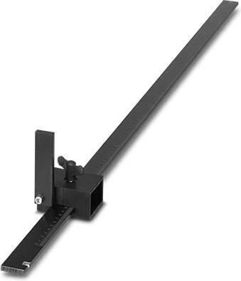 Ein schwarzer und grauer Höhenmesser mit einem gleitenden Messkopf und Skala, verwendet für präzise vertikale Messungen auf einer ebenen Oberfläche.