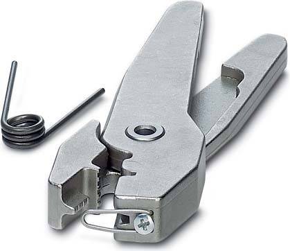 Ein Metallhandlochstanzer mit einer Feder und einem Hebel zum Erzeugen von Löchern in verschiedenen Materialien, dargestellt mit einer separaten kleinen gewundenen Federanbringung.