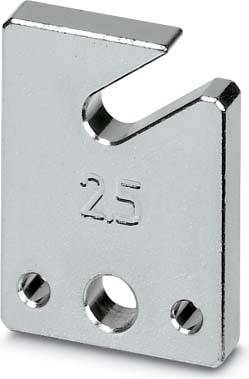 Ein Metallinstrument mit einem ausgeschnittenen Schlitz und eingravierter '25'.