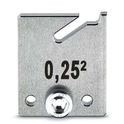 Metallisches Quadrat-Schablone mit der Aufschrift '0,25²' und einer Schraube am unteren Ende. Verwendet zum Markieren oder Messen spezifischer Dimensionen.