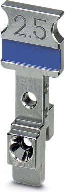 Eine Metallklemme mit quadratischer Oberseite und einem zentralen Loch, die zum Befestigen oder Stabilisieren von Objekten verwendet wird.