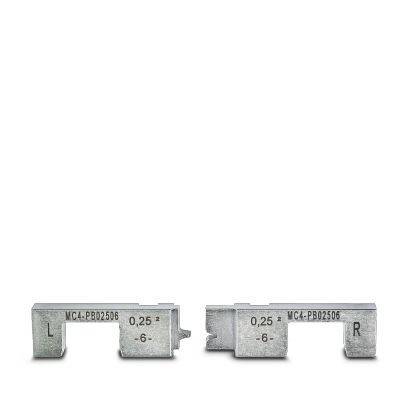 Zwei Metallmessstäbe mit den Bezeichnungen L und R, gekennzeichnet mit „0,25