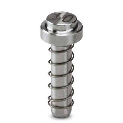 Eine metallische Schraube mit einem gerundeten Kopf, der mit der Zahl '10' markiert ist und einen Gewindeschaft aufweist.