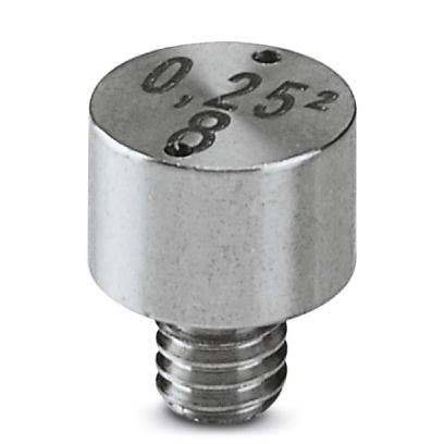Silberfarbener zylindrischer Metallprüfdorn, mit den Zahlen '0,25' und '8' markiert, mit einem Gewinde am Ende für industrielle Anwendungen.