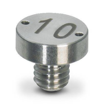 Metallischer Schraubverschluss mit flachem rundem Kopf gekennzeichnet mit „10