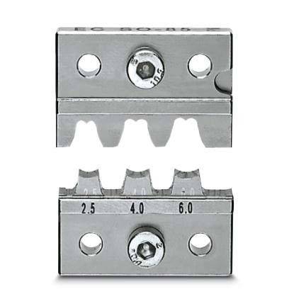 Ein Metallkabelabisolierzange mit zwei identischen Teilen, die jeweils mit Kabelquerschnitten von 2,5, 4,0 und 6,0 markiert sind.