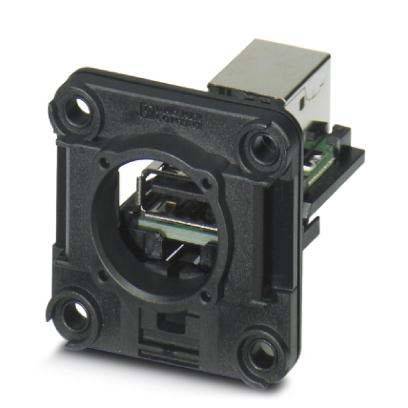 Eine Anschlussvorrichtung mit USB-Anschluss und Befestigungsrahmen, geeignet für die Paneelintegration in elektronischen Systemen.