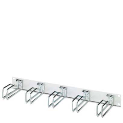 Wandmontierte Aufbewahrungsablage mit fünf Metallhalterungen zum Organisieren von Werkzeugen oder anderen Gegenständen, entwickelt zur Maximierung des vertikalen Raums.