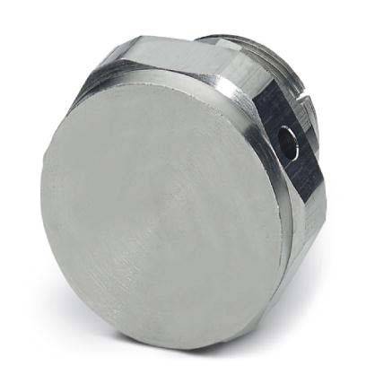 Ein silberner Metalldeckel oder Stöpsel mit sechseckiger Basis und rundem Oberteil, der zum Abdichten oder Verschließen einer Öffnung in einer Maschine oder einem Gerät ausgelegt ist.