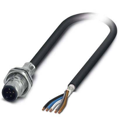 Ein sechspoliger Steckverbinder mit freiliegenden mehrfarbigen Leitern, der für elektrische Verbindungen verwendet wird.