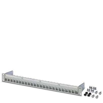 Patchfeld mit mehreren Ethernet-Ports in einer Reihe, verwendet zur Organisation und Verwaltung von Netzwerkkabeln.