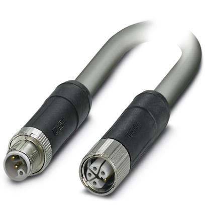 Nahaufnahme von zwei kreisförmigen, metallischen Steckverbindern mit schwarzen Griffen, die mehrere Stifte im Inneren zeigen. Dient zum Anschluss elektronischer Geräte.