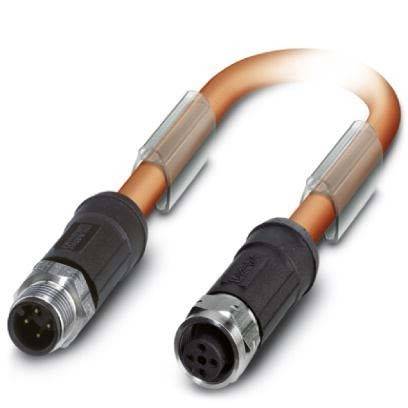 Ein Phoenix Contact Ethernet-Kabel mit Steckern an beiden Enden, mit sichtbaren Pins und einem kupferfarbenen Kabel.