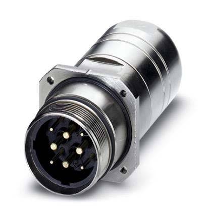 Ein zylindrischer Metallstecker mit mehreren Pins, ausgestattet mit einer verschraubbaren Außenhülle für eine sichere Verbindung, der für elektronische Geräte verwendet wird.