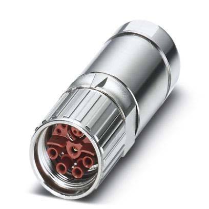 Ein metallischer zylindrischer Verbinder mit mehreren kreisförmigen Eingangslöchern, wahrscheinlich für den Anschluss elektronischer Geräte, in Nahaufnahme dargestellt.