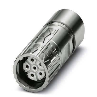 Ein zylindrischer Metallverbinder mit komplexen Rillen und einer Mehrfach-Steckerkonfiguration, der für industrielle oder elektronische Anwendungen verwendet wird.