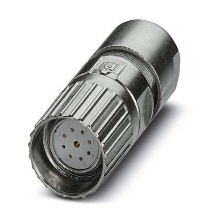 Ein Koaxialkabelstecker aus Metall mit Gewinde an einem Ende und einer runden Buchse mit mehreren Löchern am anderen Ende, der für sichere Kabelverbindungen verwendet wird.