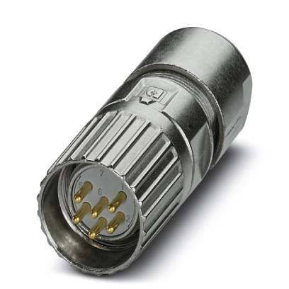 Ein metallischer zylindrischer elektrischer Anschluss mit mehreren vergoldeten Kontaktstiften, der zur Herstellung sicherer elektrischer Verbindungen verwendet wird.