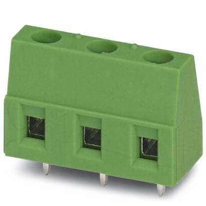 Dreipol-grüner Schraubklemmenblock mit Metallverbindern für elektronische Schaltkreisverbindungen.