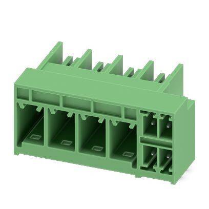 Grüner modularer Anschlussblock mit mehreren Anschlussplätzen, entwickelt für elektrische Verdrahtungs- und Schaltkreisanwendungen.