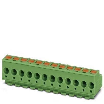 Ein grüner Anschlussblock mit mehreren Verbindungspunkten, der zum Sichern von elektrischen Leitungen verwendet wird.