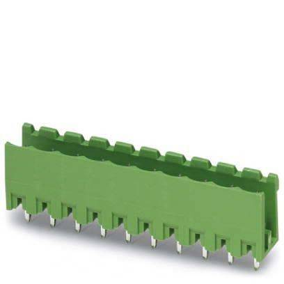 Ein grüner Anschlussblock mit mehreren Pins, der für elektrische Verbindungen in elektronischen Schaltkreisen verwendet wird.
