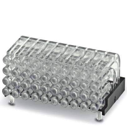 Klares ovales LED-Indikatorlicht-Modul, in einem 4x3-Rasteranordnung montiert, auf einer schwarzen Basis, für elektronische Schaltungsanwendungen.