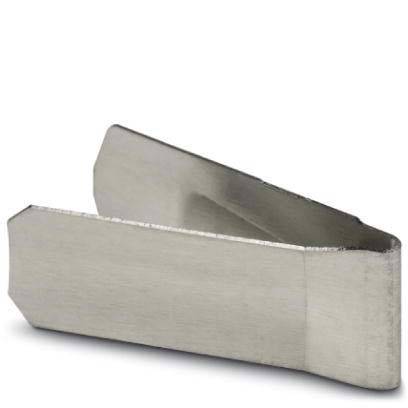 Ein Türstopper aus Metall mit keilförmiger Gestaltung, der dazu dient, Türen offenzuhalten, indem er unter den Türrand geschoben wird.