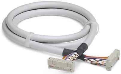 Ein gewickeltes graues Kabel mit einem mehrfarbigen Drahtanschluss, geeignet für elektronische oder telekommunikationstechnische Geräteverbindungen.