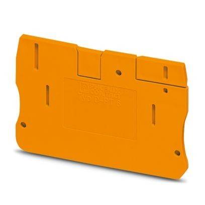 Orangefarbene Kunststoffabdeckung für elektrische Komponenten mit Befestigungsschlitzen und Löchern, dargestellt in isolierter Ansicht auf weißem Hintergrund.
