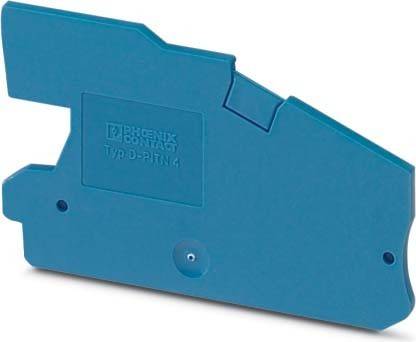 Blaue Phoenix Contact DIN-Schienenklemmenendplatte oder Barriere, gekennzeichnet mit „Phoenix Contact TYP D-PTIN4