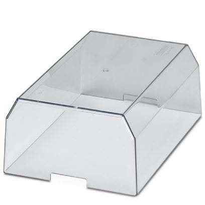 Eine transparente Acryl-Niesschutzwand mit geneigten Seiten, entwickelt zum Schutz von Lebensmittelauslagen oder Theken in gewerblichen Bereichen.