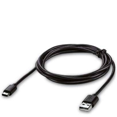 Ein schwarzes USB-Kabel mit USB-A und USB-C-Anschlüssen, ordentlich aufgewickelt, geeignet zum Anschließen von Geräten oder zum Laden.