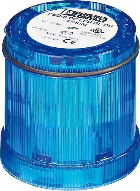 Eine blaue elektronische Komponente mit gerillten Seiten, beschriftet mit Spezifikationen, einschließlich Spannung, Stromstärke und Zertifizierungen.