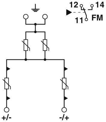 Ein Schaltplan, der einen einfachen elektronischen Schaltkreis mit Widerständen, Transistoren und einem Massesymbol zeigt, beschriftet mit 'FM' in der rechten oberen Ecke.